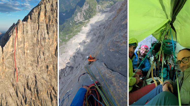 La via tracciata e alcuni momenti della salita