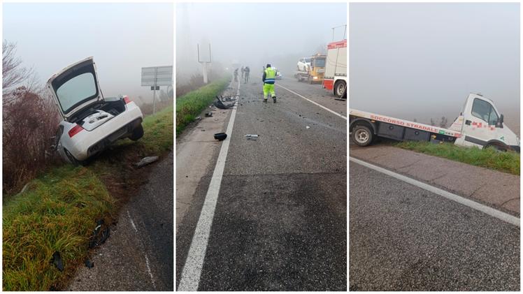 Un'auto e un mezzo del Soccorso Stradale si sono scontrati frontalmente a Legnago (Tomelleri)