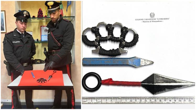 Tirapugni, scalpello e coltello di cui è stato trovato in possesso il 16enne fermato a Monzambano