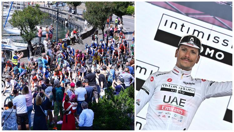 Il passaggio del Giro a Toscolano Maderno, sponda bresciana del Garda (Fotolive) e il vincitore di tappa Joao  Almeida