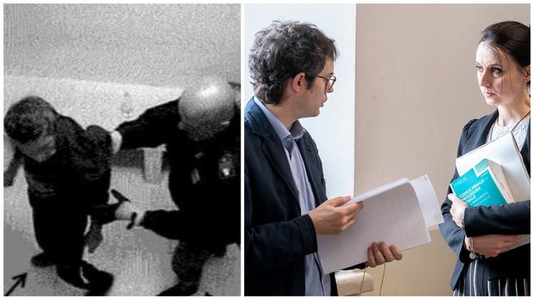 Un fotogramma delle violenze in questura e i pm titolari dell'inchiesta, Carlo Boranga e Chiara Bisso