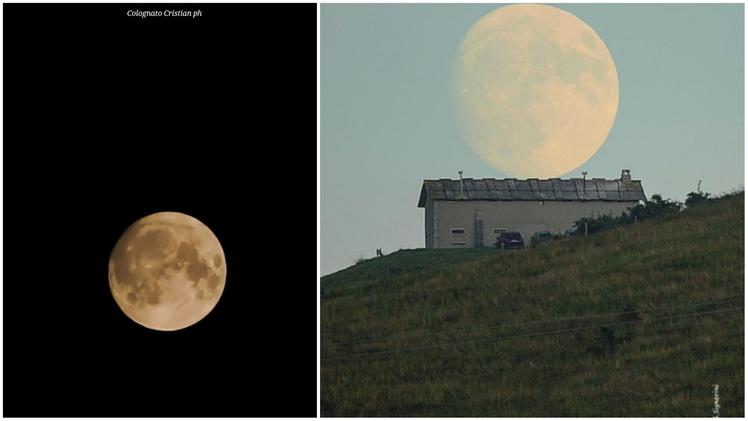 Immagini della Superluna ripresa dal Veronese, foto di Cristian Colognato (a sinistra) e Stefano Signorini