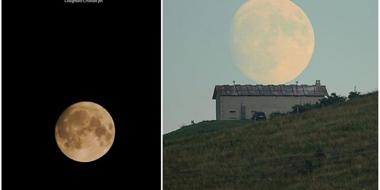 Immagini della Superluna ripresa dal Veronese, foto di Cristian Colognato (a sinistra) e Stefano Signorini