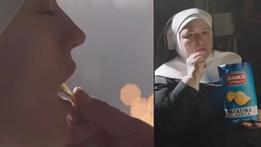 Alcuni frame dello spot pubblicitario del noto marchio snack ritenuto blasfemo
