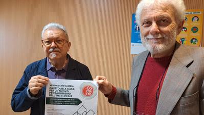 Giuseppe Campagnari e Lorenzo Albi alla presentazione del convegno sul diritto alla casa (foto Bazzanella)