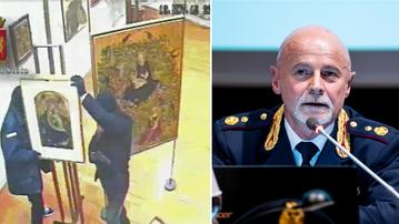 A sinistra un'immagine del furto di Castelvecchio, a destra il commissario capo Franco Bulgarini