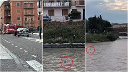I Vigili del Fuoco a Ponte Garibaldi e l'uomo in Adige, seguito a vista dai poliziotti