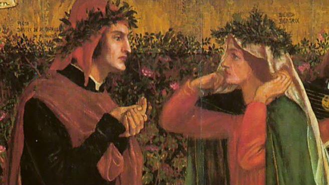 Marco Santagata e Dante con Beatrice, da Dante Gabriel Rossetti
