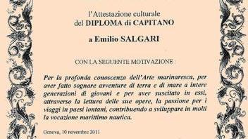 Il diploma honoris causa a Emilio Salgari dell'Istituto navale di Genova