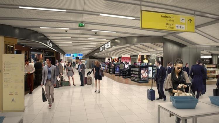 Il rendering della nuova sistemazione per l'area partenze viaggiatori all'aeroporto Catullo: verrà recuperato il 30% di spazio in più