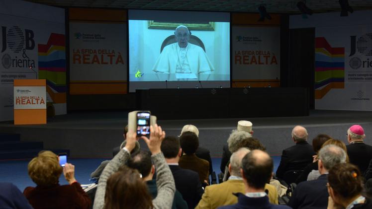 L’auditorium della Fiera durante il videomessaggio di papa Francesco FOTO MARCHIORI