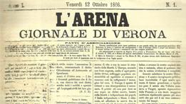 La prima pagina del primo numero de L’Arena, il 12 ottobre 1866