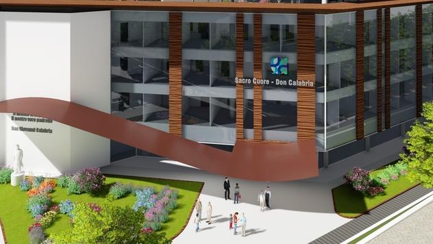 Il progetto della palazzina di quattro piani che sarà riservata a uffici e servizi generali dell’ospedale Sacro Cuore Don Calabria