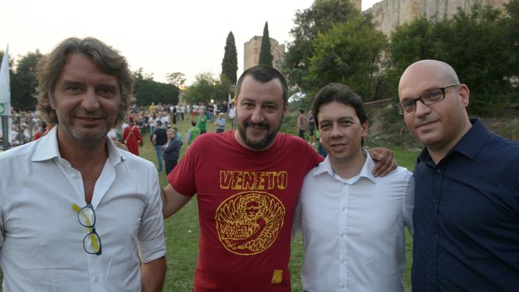 Da sinistra Sboarina, Salvini, Tosato e Fontana alla festa della Lega di Montorio nel luglio scorso