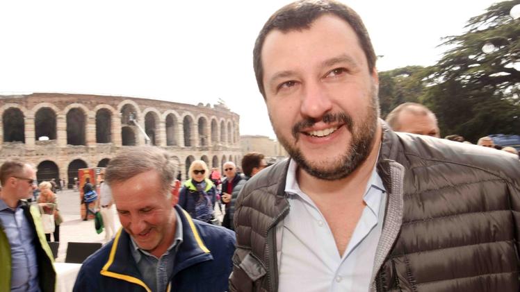 Matteo Salvini a Verona durante la sua visita di un mese fa
