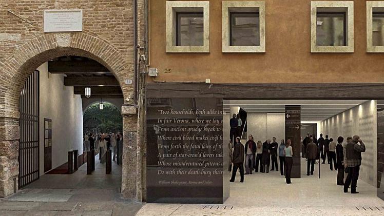 Il progetto di nuovo ingresso al cortile di Giulietta attraverso l’attuale negozio Armani di via Cappello