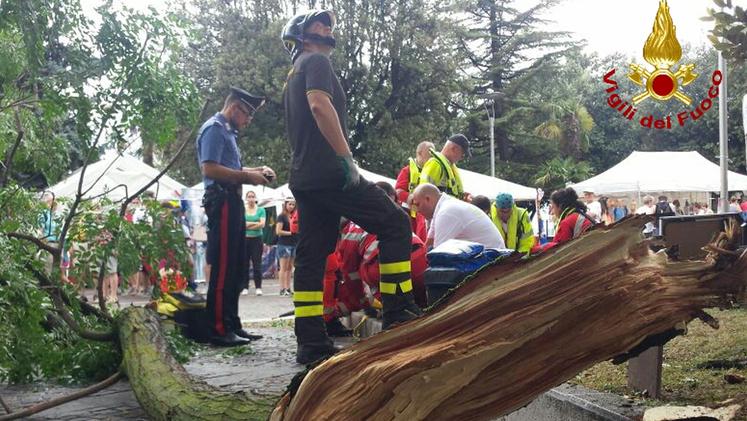 Soccorsi ai feriti a Garda dopo la caduta di rami da un albero