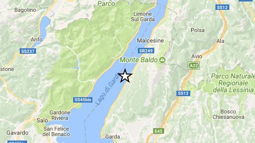 Terremoto con epicentro tra San Zeno di Montagna e il lago di Garda, mappa comparsa sul sito di Ingv