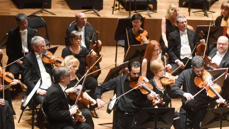 La sezione archi di un’orchestra in concerto FOTO BRENZONI