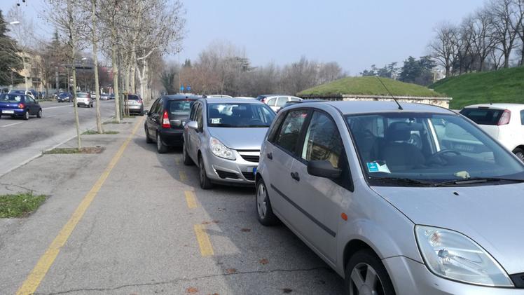 Il parcheggio sulla ciclabile di viale Galliano