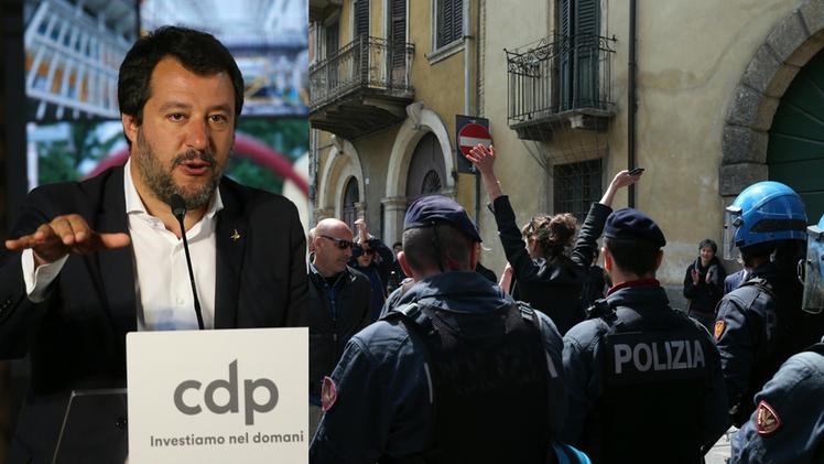 Salvini contestato a Verona