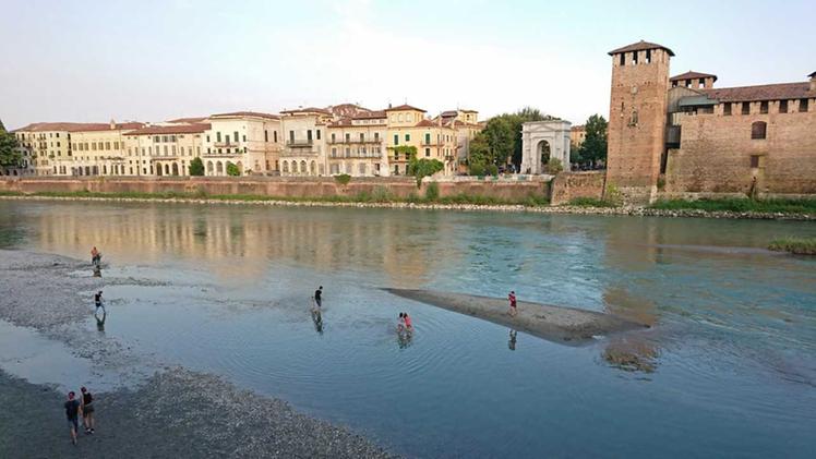 Bagnanti in Adige (foto Cerpelloni)