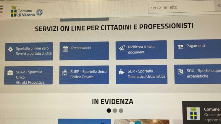 Schermata del sito del Comune di Verona