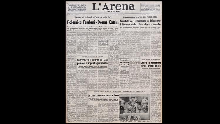 L'Arena, prima pagina del 26 novembre 1969