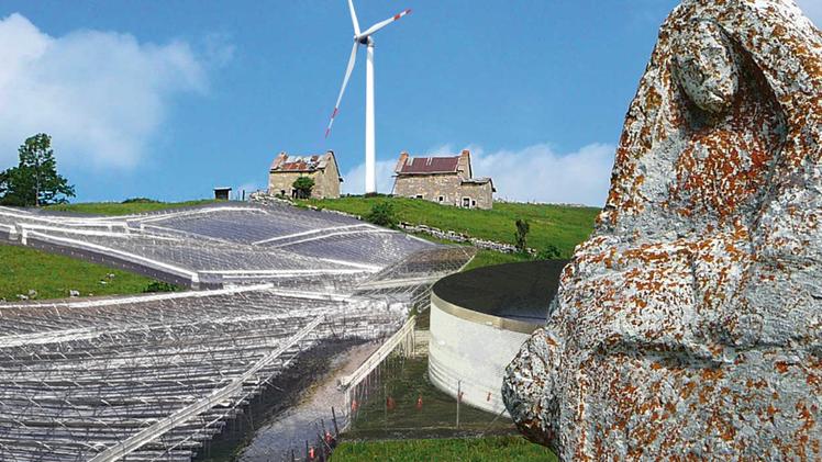 Fotomontaggio polemico degli ambientalisti: pale eoliche e serre