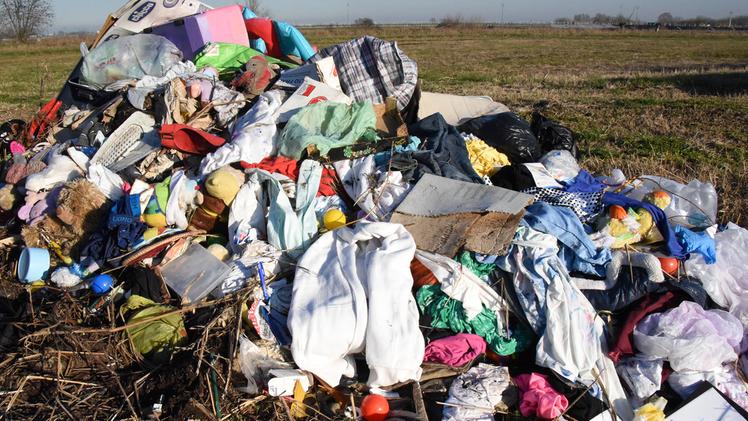 Il cumulo di rifiuti abbandonato nel campo di via Petrarca FOTO DIENNE