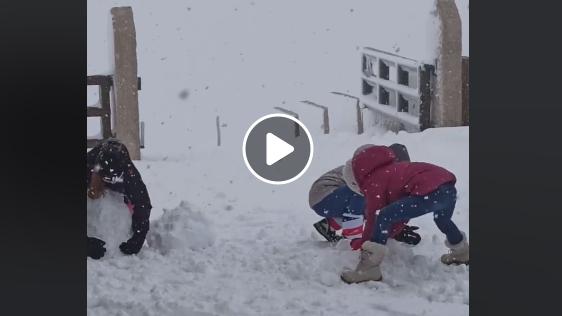 Bimbi fanno pupazzo di neve a Castelberto