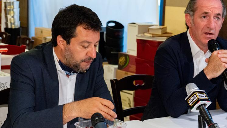 Matteo Salvini e Luca Zaia durante la conferenza stampa (foto Marchiori)