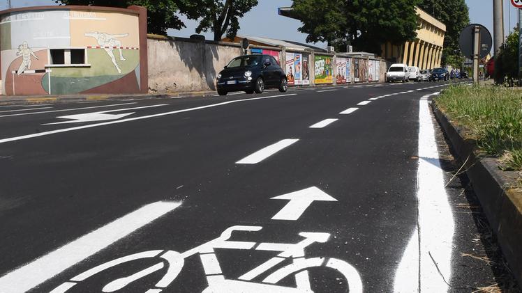 La bike-line di via Fiume: così sarà anche lungo via Roma a San Bonifacio