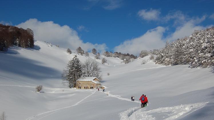Un’escursione con le ciaspole: per adesso ancora vietate a chi non abita dove c’è la neve