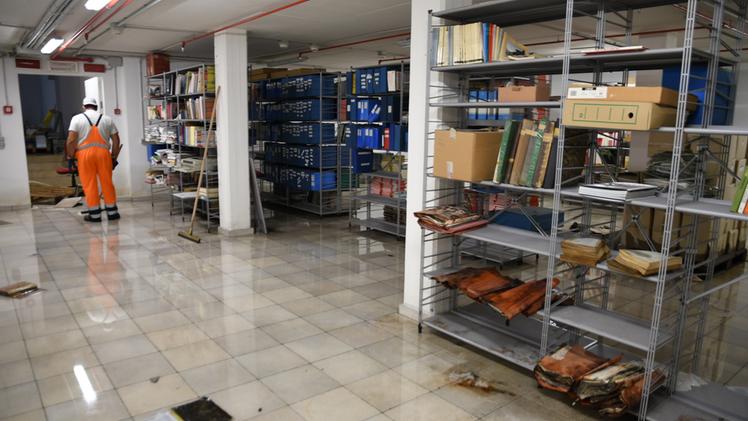 La biblioteca allagata a Villafranca (Pecora)