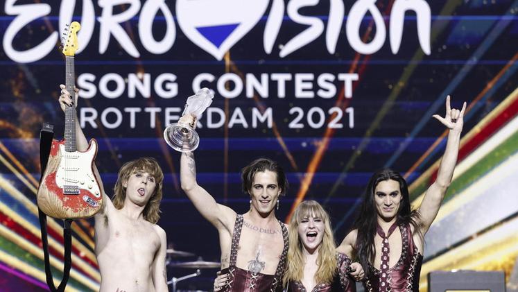 L’esultanza dei Maneskin Il gruppo rock originario di Roma ha vinto l’Eurovision Song Contest con il brano «Zitti e buoni»