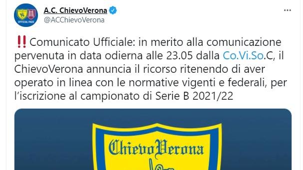 Il tweet ufficiale del Chievo Verona