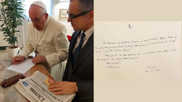 Il direttore de L'Arena, Massimo Mamoli, nell'incontro privato con il Papa in Vaticano. E il messaggio di Francesco ai veronesi