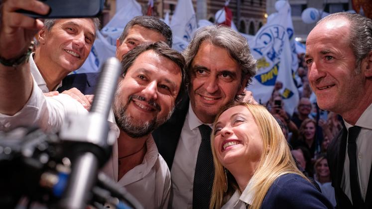 Salvini con Sboarina, Zaia e Meloni (foto Marchiori)