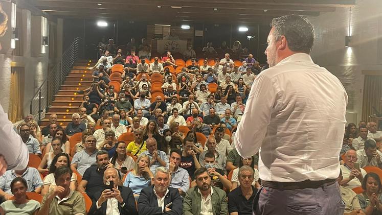 Matteo Salvini, leader della Lega, all’incontro a Venezia con sindaci e amministratori per le politiche