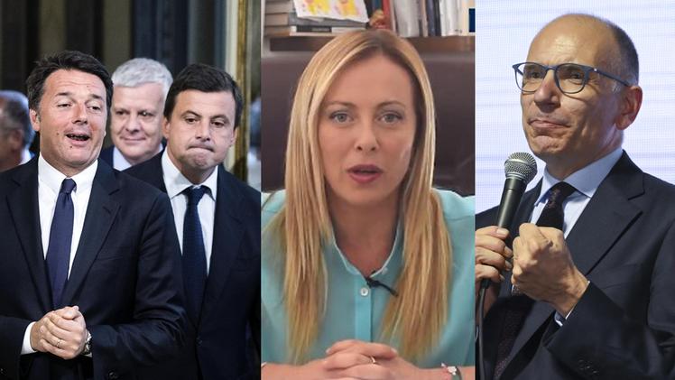 Da sinistra Renzi e Calenda, Giorgia Meloni ed Enrico Letta