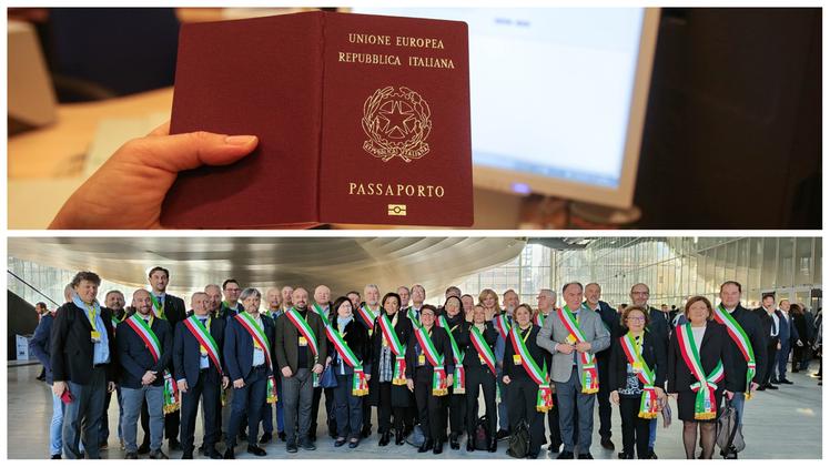 I sindaci veronesi (o i loro rappresentanti) a Roma alla presentazione del progetto Polis di Poste italiane, che consentirà di richiedere anche i passaporti negli Uffici postali