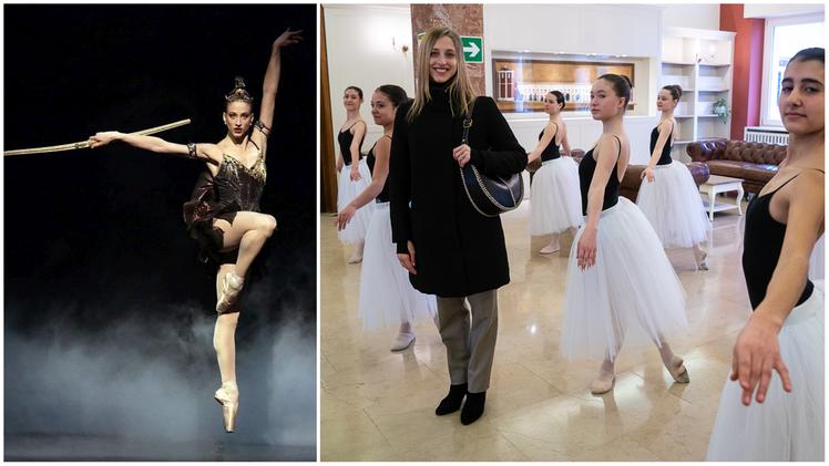 Virna Toppi, prima ballerina della Scala, tra le giovani danzatrici del liceo coreutico Agli Angeli dove è stata ospite ieri (Marchiori)